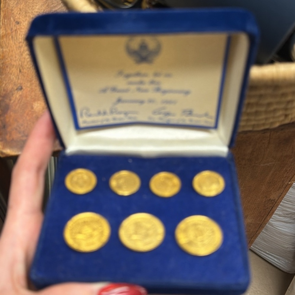 Gold Coin Set in Blue Velvet Box Ronald Regan